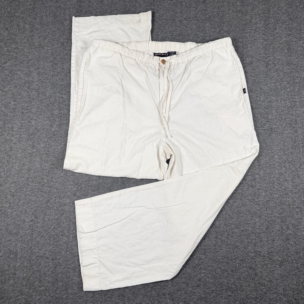 Vintage Surf Style Pants Mens XXL White Linen Cotton Baggy Wide Leg Skater Y2K *